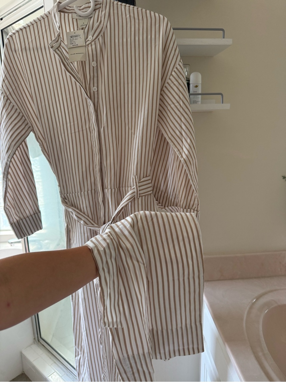 Club Monaco Beige & White Striped Jumpsuit